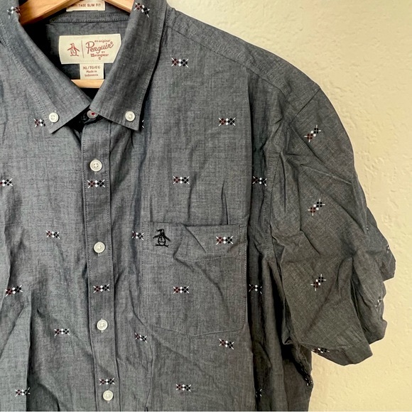 Original Penguin Gray Heritage Slim Fit Button-Down Pocket Short Sleeve Tee, XL - Picture 2 of 4